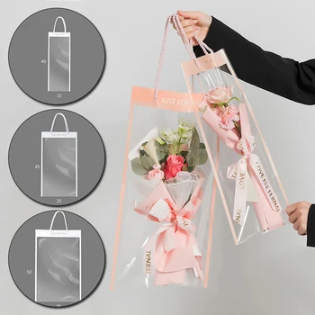10 бр. Декорация от опаковъчна кутия от прозрачна PVC Опаковка букет от цветя, Цветен украса, дълга чанта-тоут, прозрачна чанта, Разполагане, опаковане чанта