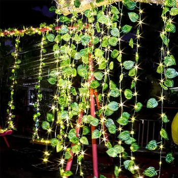 10 м Слънчевата светлина със зелени листа бръшлян, външен водоустойчив 100LED, венец на слънчевата енергия, венец на двора, парти, сватба