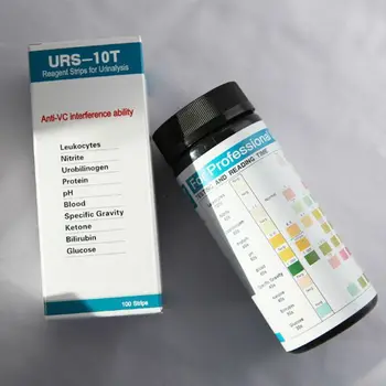 100 Ленти от URS-10T Реактив за анализ на урината, Ленти за анализ 10 Параметри на Урината, Lactic, Нитрити, Уробилиноген, Протеин, рН,