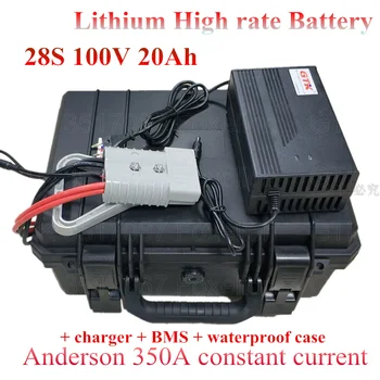 100v 20Ah 28S литиева батерия dc 110v високоскоростни клетки на 20В 350A 400A BMS nmc lipo crazy cart водоустойчив мощен + 3A зарядно устройство