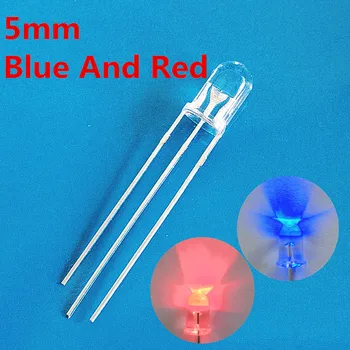 100шт 5 мм Led Диод в Синьо И Червено С Общ Катод в два цвята Воден Прозрачен Кръг 5 мм Led Led Лампа Светлина Прозрачен
