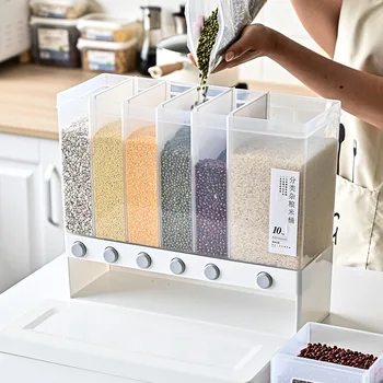 10Л Стенно отделна кофа за ориз, диспенсер за зърнени храни, устойчиви на вода от пластмасови Автоматично стелажи, фланец дозиращият кутия за съхранение на продукти