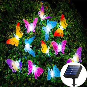 12 Led гирлянди със слънчева пеперуда, оптични страхотна струнни светлини, външни слънчеви градински фенери за коледен празник, сватбена украса