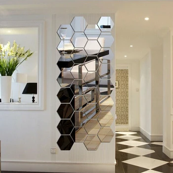 12шт 3D Огледално стикери за стена Шестиугольной форми Акрилни Подвижни стикери за стена, Стикер за декорация на дома, художествени огледално украса