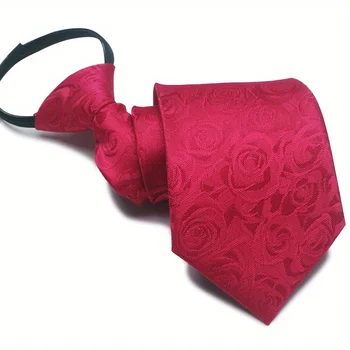 1бр 7 см/2,75 инча Червено Лесно натягивающийся полиэстеровый мързелив вратовръзка Удобен вратовръзка Бизнес casual