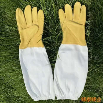 2 бр. предпазни ръкавици за пчеларството, ръкавици от овча кожа, ръкавици от жълта кожа и бяла кърпа