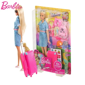 2019 Нов Genunie Кукла Барби Пътуващ Барби Момиче Образователни Играчки-Симулации Няколко Стикери Коледни Подаръци FWV25