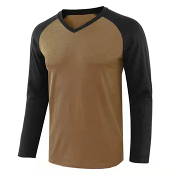 2021 Есен Нова тениска Контрастен цвят с ръкав Raglan, Мъжки Основни Блузи с дълъг ръкав, Тениска, Пуловер, Пролет-есен Облекло Оверсайз