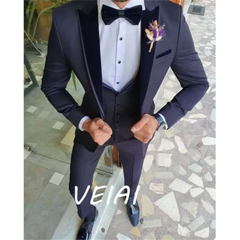 2022 Модни Панталони мъжки бизнес костюми на една пуговице, мъжки костюми за сватба абитуриентски бал, комплект от 3 теми (Яке + Панталон + Елек + вратовръзка) traje novio