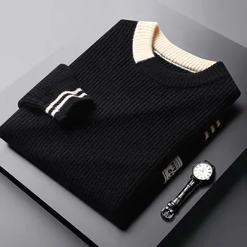 2022 Нов мъжки пуловер с високо качество, в есенно-зимната мода, южна корея свободен младежки красив контрастен вязаный пуловер