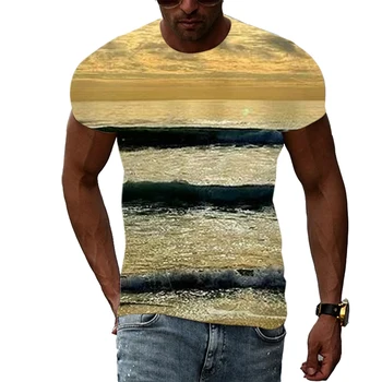 2022 Нови Летни Тениски С кръгло Деколте И Изглед Към Морето С Графичен Модел За Мъже, Тенденция Ежедневни тениски с 3D Принтом И Природа, Креативна Риза в стил Хип-Хоп