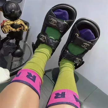 2022 Нови чорапи с цветни блокчета и принтом азбука Спортни модни Чорапи от чист памук, Удобни Меки Тънки Дишащи всеки ден