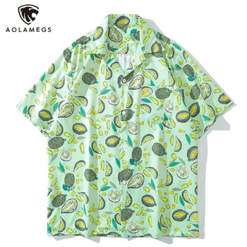 2023 Градинска дрехи, мъжки ризи Harajuku, Къси ризи с плодов модел, прохладни Летни тънки мъжки хавайски ризи, однобортная облекло