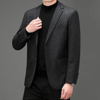 2023 Елегантна мъжка мода за бизнес отдих, висококачествено плетене само с корейската версия на джентльменского блейзър в британски стил