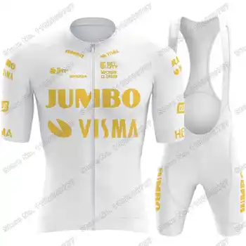 2023 Златна Велосипедна Майк Jumbo Visma Team Комплект Мъжки Велосипед Дрехи Бели Ризи за Автомобилния Наем Костюм под наем Лигавник Шорти МТБ Майо