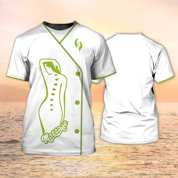 2023 Нова лятна мъжка тениска Козметик/гримьор с персонализирано 3D печат, ежедневни униформи фризьорски салон с къс ръкав