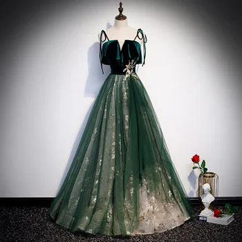 2023 Нови вечерни рокли, зелена вечерна рокля с V-образно деколте, класически винтажное рокля трапецовидна форма за бала, луксозен вечерен халат за баня, голям Размер
