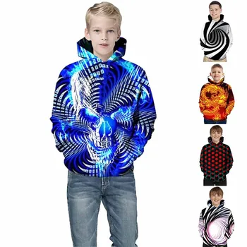 2023 Пролет-есен, hoody с качулка за момчета, дълъг ръкав, нов дизайн, върхове с принтом, детски пуловер, кръгъл отвор за момичета, ретро пуловер с джобове