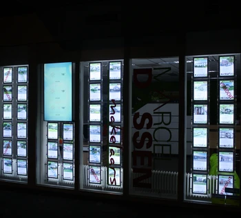 36ШТ Оттичане двустранен led прозорец окачен дисплей с формат А4, Акрил Рамка за плакат, светлинна покет панел, за Офис, Агент по недвижими имоти