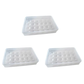 3X Титуляр за яйца за хладилник, поставка за яйца с капак, Штабелируемый пластмаса за съхранение на яйца в хладилника, тава за яйца за 24 бр