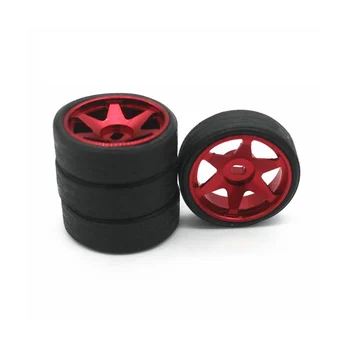 4 бр. каучукови гуми, метална джанта джанти за 284131 K969 K989 Mini-Z 1/28, резервни Части за радиоуправляеми коли, червен
