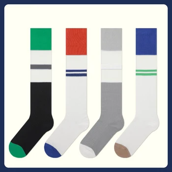 4 чифта чорапи за телета, женски шарени чорапи с висока шнорхел, за да покаже на тънки прости памучни чорапи с кристали ins