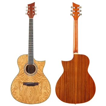 40-Инчов акустична китара 6-струнен дизайн с деколте, лъскава народна китара, естествения цвят на корпуса от пепел, лява и дясна ръка