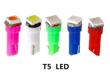 5 бр. светодиодна лампа Т5 за инструменти, led лампа T5 червен цвят, led лампа T5 син цвят, led лампа T5 жълто, бяло, зелено, 12 vdc