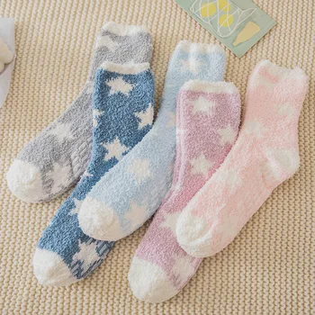 5 двойки, на Едро, сладки чорапи за сън от коралов руно, силиконови мини сгъстено домашни чорапи с ворсистым подово покритие