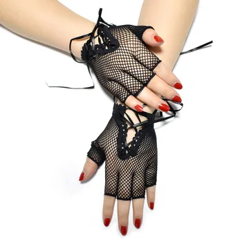 5 Чифта къси еластични ръкавици с рибарската мрежа на половината от палеца, сексуална выдолбленная превръзка на окото, неутрални ръкавици за cosplay в стил пънк