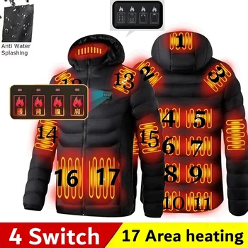 9 11 17 Зони, мъжко яке с подгряване, USB Зимна жилетка на улицата с електрически нагревател, топло топло палто, дрехи, памучен яке с подгряване, мъжки