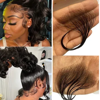 Anemone, 4 бр., меки броните от детски коса за черни жени, дантелени брони за удължаване на косата, бретон от естествена коса ръчна изработка