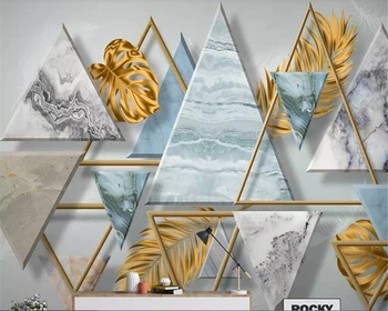 beibehang Винилови тапети в скандинавски геометричния стил златни листа на растенията тапети за хола ТЕЛЕВИЗИЯ фон тапет на стената 3d