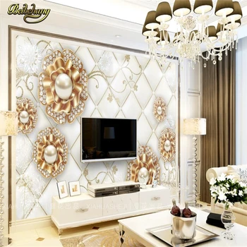 beibehang Мека опаковка луксозни златни бижута с диаманти и цветя papel de parede 3D стенописи Фотообои тапети за хола на хотела
