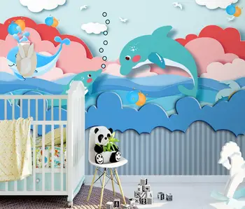 beibehang потребителски фотообои за детска стая, cartoony океански делфин, декор за баня, 3D стенни хартия, декорация на дома