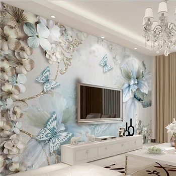beibehang Потребителски фотообои голяма фреска красив свеж средиземноморски цвете, пеперуда ТЕЛЕВИЗИЯ фон, papel de parede