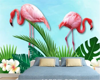 beibehang тапети за стените, 3 d Модерен минималистичен фигура ръчно рисувани тропическо растение фламинго телевизионен фон фотообои