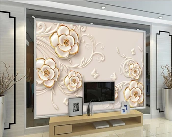 Beibehang Тапети по поръчка за хол, спалня, рисувани Стенни HD Бижута, релеф на рози, на фона на телевизор, мека мебел, 3D тапети papel de parede