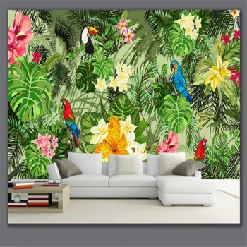 beibehangCustom мащабна, с висока разделителна способност, красив, ръчно декориран папагал, растение от тропическите гори, мультяшные фонови картинки