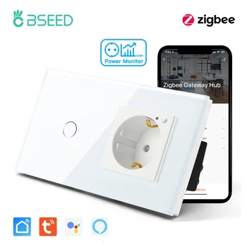 BSEED Zigbee 1/2/3Gang Сензорни Ключове С Конектор За Захранване на Монитора Стандарт на ЕС Sasha Smart Life Алекса App Control Стъклен Панел