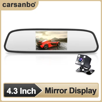 Carsanbo 4,3-инчов TFT-LCD HD Огледало за обратно виждане с автоматична Система за Помощ при паркиране, Огледален Дисплей за обратно виждане Камера за обратно виждане нощно виждане с висока разделителна способност