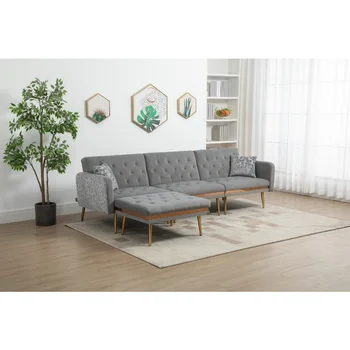 COOLMORE Accent Sofa /Диван за хол, секционни диван, сиво кадифе [в наличност в САЩ]