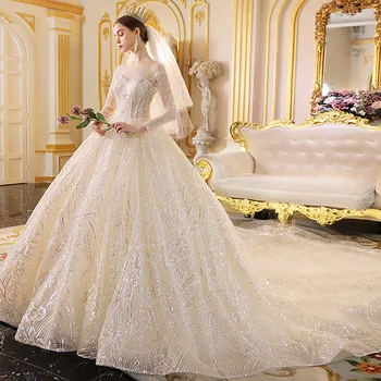 Fansmile Vestido De Noiva Винтажное дантелено бална рокля, булчински рокли 2023, големи Размери, сватбен тюл, сватбената рокля FSM-264T