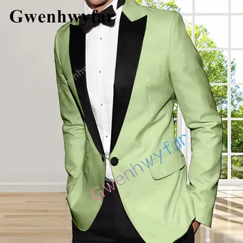 Gwenhwyfar 2022 Нов Мъжки костюм, Смокинг на Младоженеца, Мъжки Задължителни Всекидневни Светло зелен Бизнес костюм за Бала, Комплект от две части