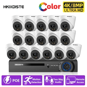 H. 265 4K Система от камери за Сигурност 16CH POE NVR Комплект HD 8MP, full color Комплект Камери за Нощно Виждане за видео наблюдение XMEYE