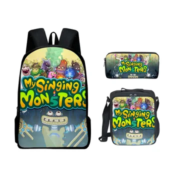 Harajuku Cool my singing monsters 3 бр./компл. раница с 3D принтом, училищна чанта за книги, аниме, раница за лаптоп, чанта за обяд, молив случай