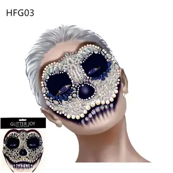HFG03, 1 бр., грим под формата на черепа, стикер с скъпоценния камък за лице, Боя за Тяло, Декор за парти, Карнавал, Празничен Подарък