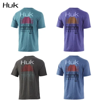 HUK Fishing Shirt Градинска Мъжка Тениска С Къс Ръкав, Дрехи За Риболов UPF50, Солнцезащитная Дрехи, Дишащи Дрехи За Риболов С Качулка
