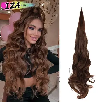IZA Дълги многопластова изкуствена коса за удължаване във формата на конска опашка, Кафяви, светли, Гъвкави Конские опашки за Коса, изкуствена коса за жени