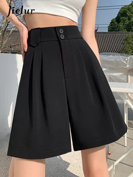 Jielur, обикновена шорти за формата монтиране костюми, летни къси панталони с висока талия, свободни черни прости ежедневни дамски къси панталони, дамска мода, луксозни офис дами